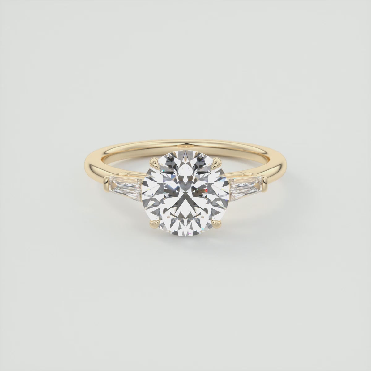 Load video: Seraphine Round Three-Stone Engagement Ring – Lab Diamond or Moissanite