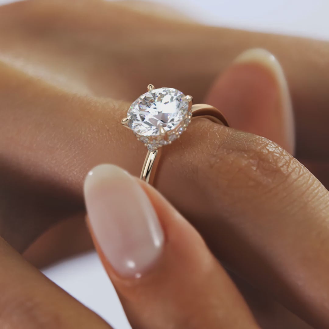 Aurora Round Hidden Halo Ring – Lab Diamond or Moissanite