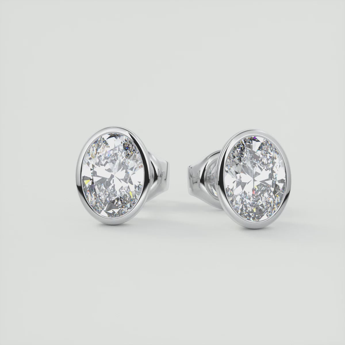 Elegant Oval Bezel Stud Earrings | Lab Diamond or Moissanite