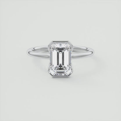 Solara Emerald Half Bezel Ring – Lab Diamond or Moissanite