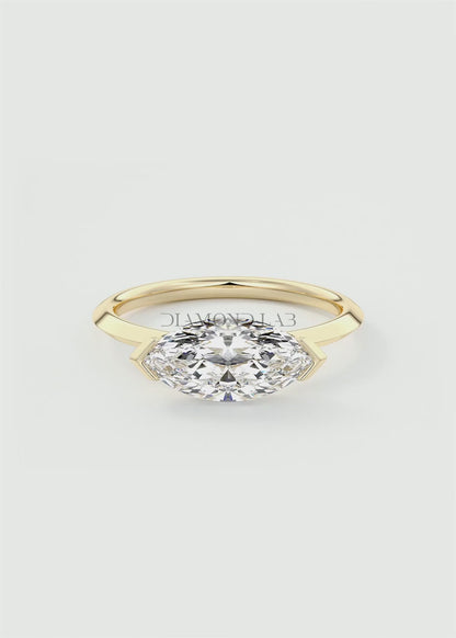 Alosta Marquise East-West Half Bezel Engagement Ring – Lab Diamond or Moissanite