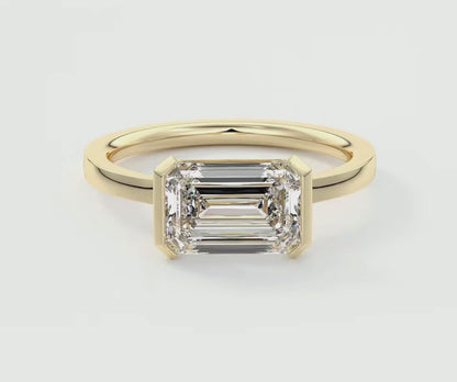 Alosta Emerald Half Bezel Engagement Ring