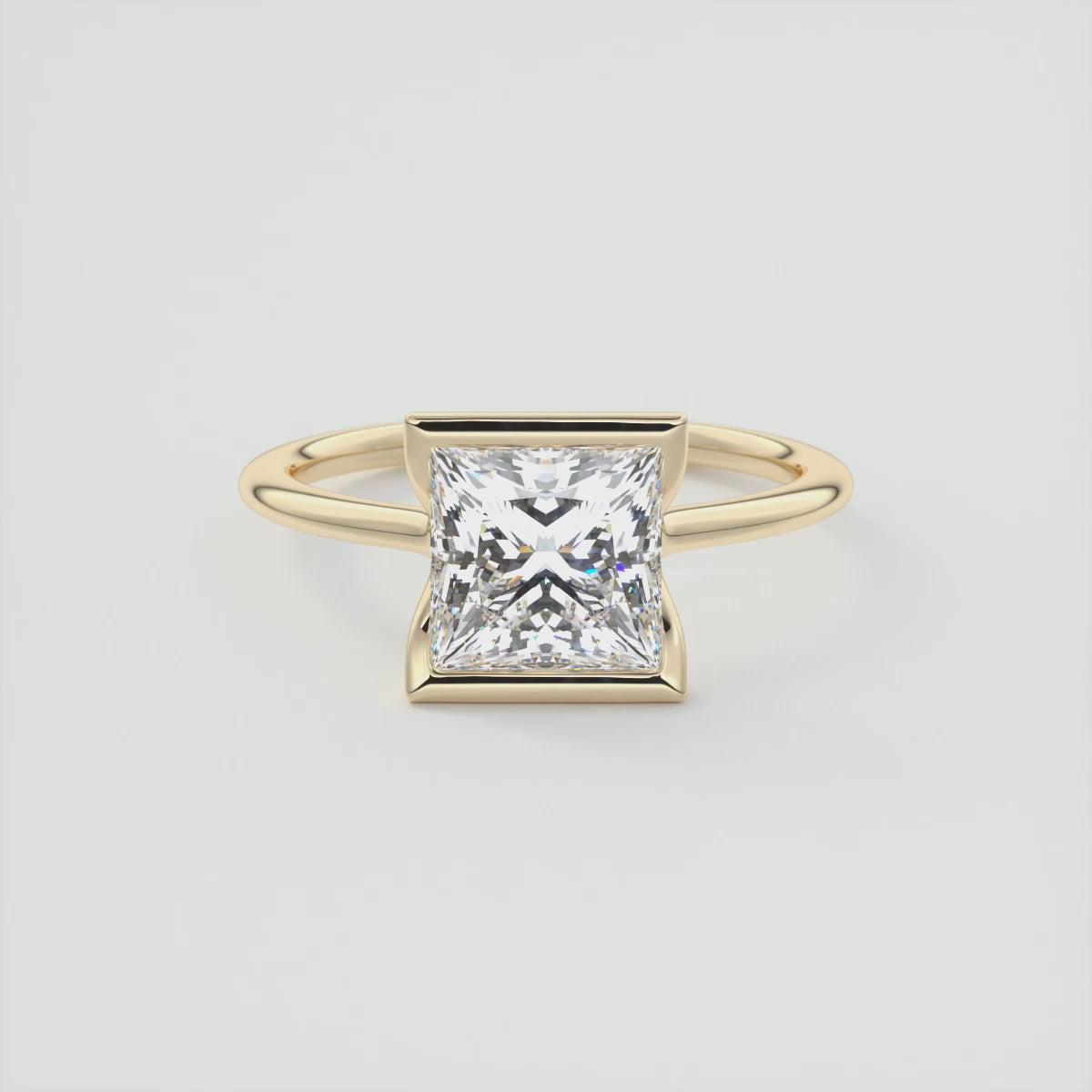 Load video: Solara Princess Half Bezel Ring – Lab Diamond or Moissanite