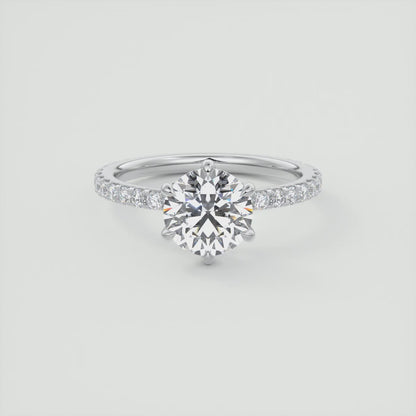 Elara Round Pavé Engagement Ring – Lab Diamond or Moissanite