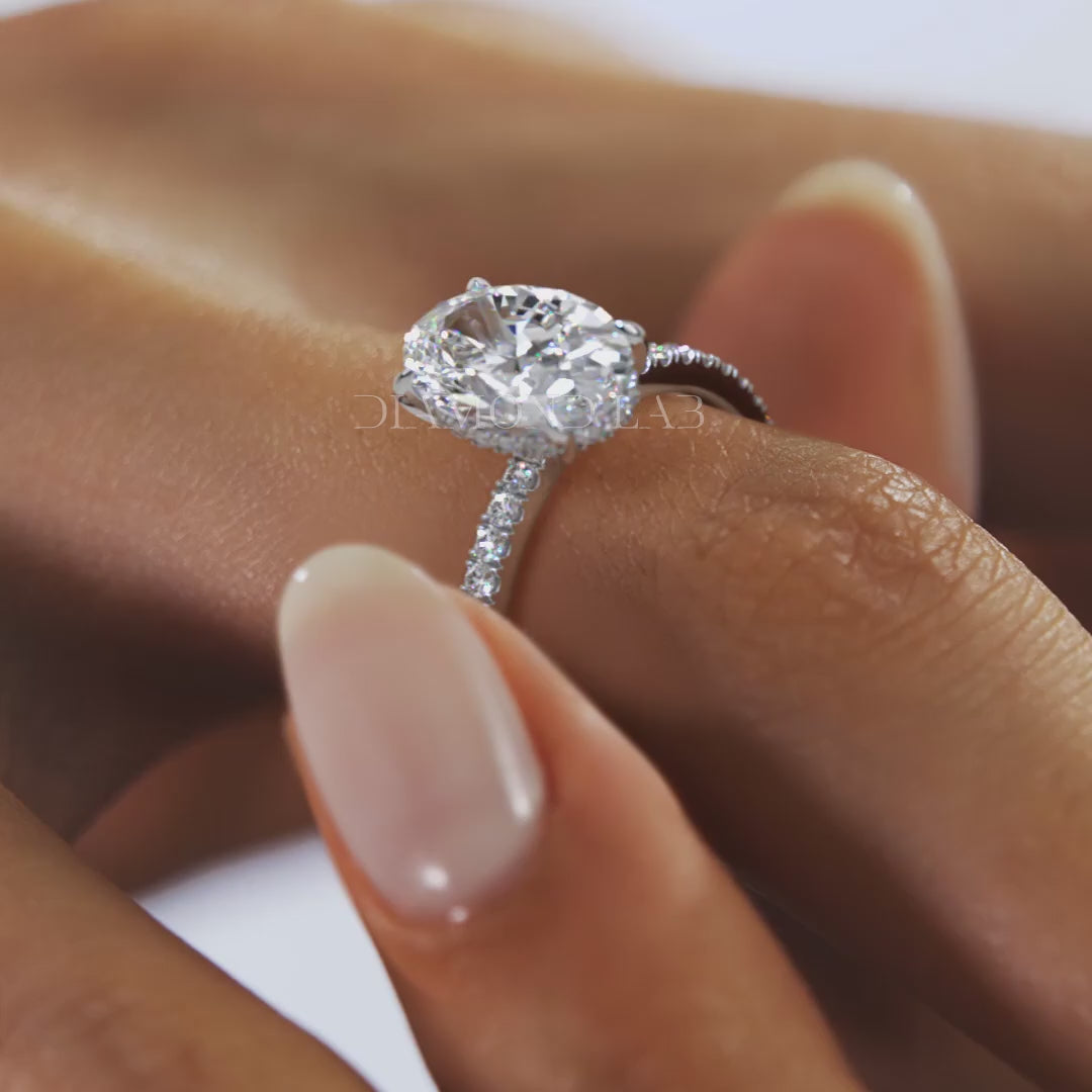 Amelie Oval Hidden Halo Pavé Engagement Ring