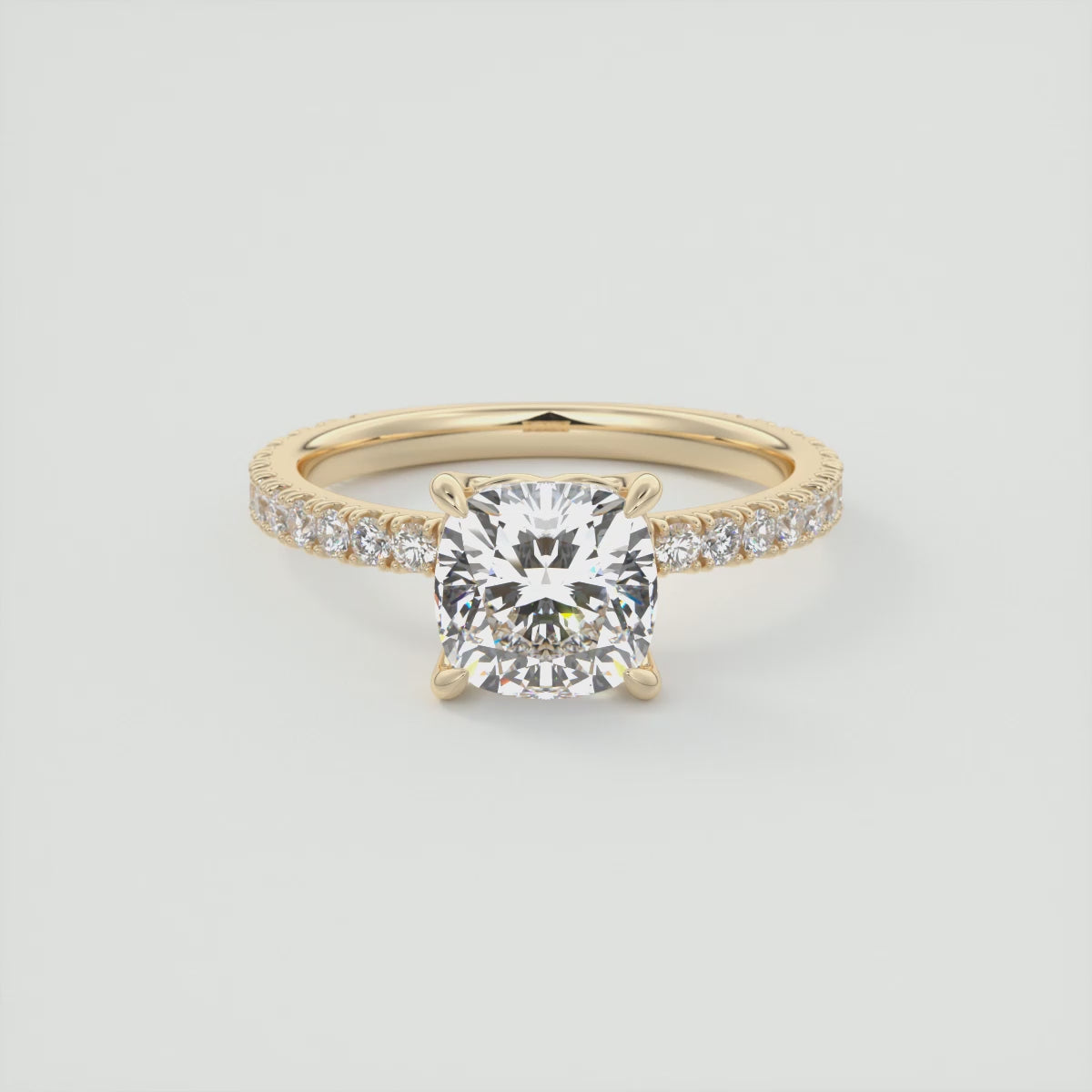 Load video: Elara Cushion Pavé Engagement Ring – Lab Diamond or Moissanite