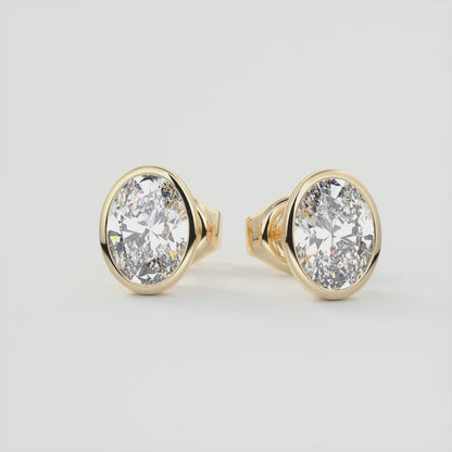 Elegant Oval Bezel Stud Earrings | Lab Diamond or Moissanite