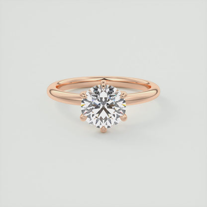 Celestia Round Solitaire Ring – Lab Diamond or Moissanite (6 Prongs)