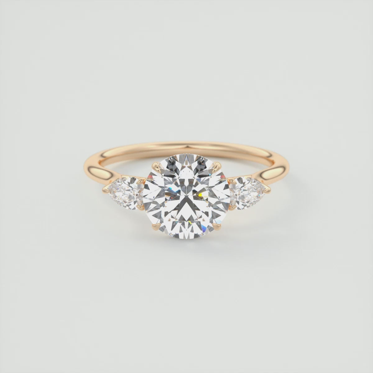 Amara Round Three-Stone Engagement Ring – Lab Diamond or Moissanite