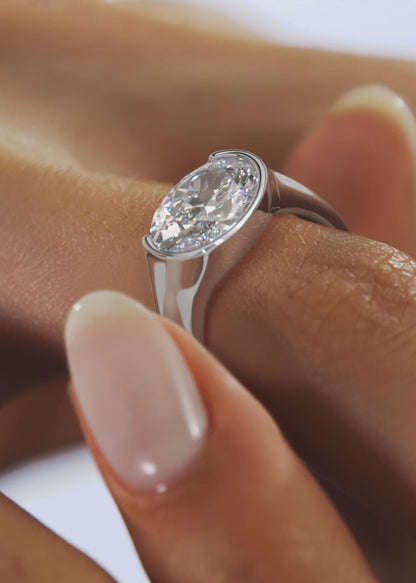 Lyra East-West Oval Half Bezel Engagement Ring