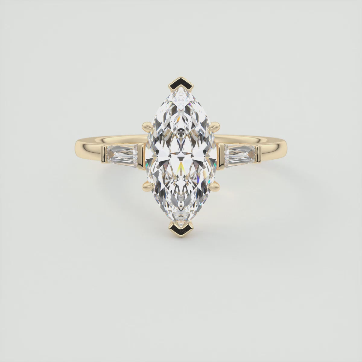 Load video: Seraphine Marquise Three-Stone Engagement Ring – Lab Diamond or Moissanite