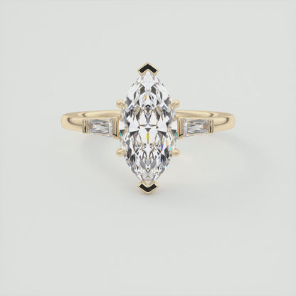 Seraphine Marquise Three-Stone Engagement Ring – Lab Diamond or Moissanite