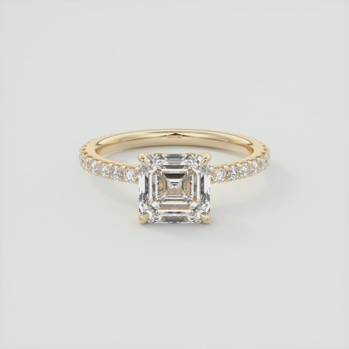 Load video: Elara Asscher Pavé Engagement Ring – Lab Diamond or Moissanite