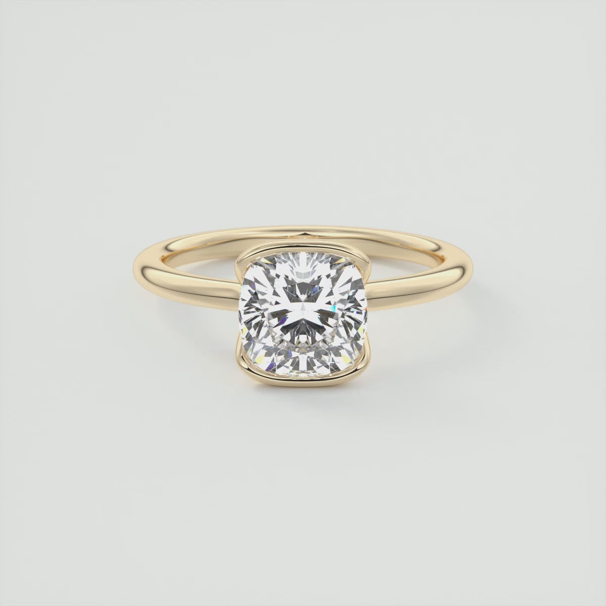 Load video: Solara Cushion Half Bezel Ring – Lab Diamond or Moissanite