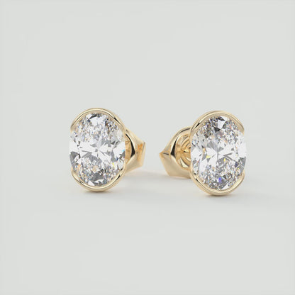 Sleek Oval Half-Bezel Stud Earrings