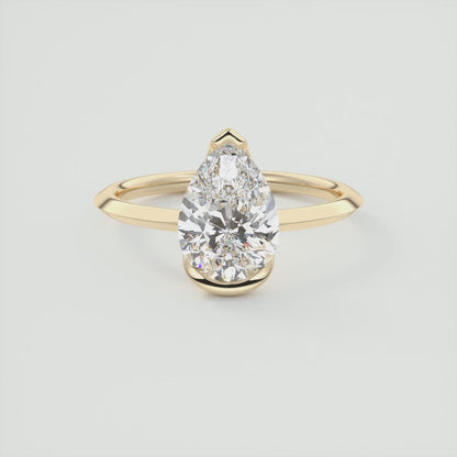 Solara Pear Half Bezel Ring – Lab Diamond or Moissanite