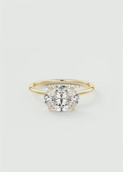 Luna East-West Oval Lab Diamond or Moissanite Engagement Ring