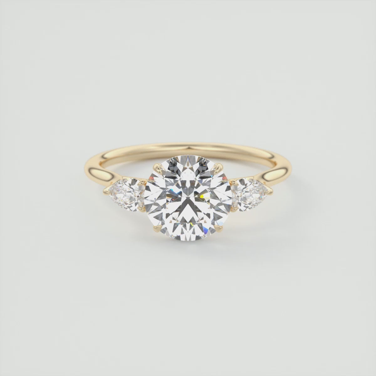 Load video: Amara Round Three-Stone Engagement Ring – Lab Diamond or Moissanite