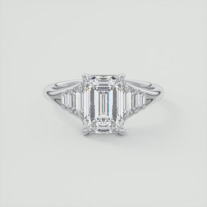 Solena Emerald Split Shank Engagement Ring with Graduated Baguette Side Stones