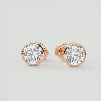 Timeless Round Bezel Stud Earrings | Lab Diamond or Moissanite