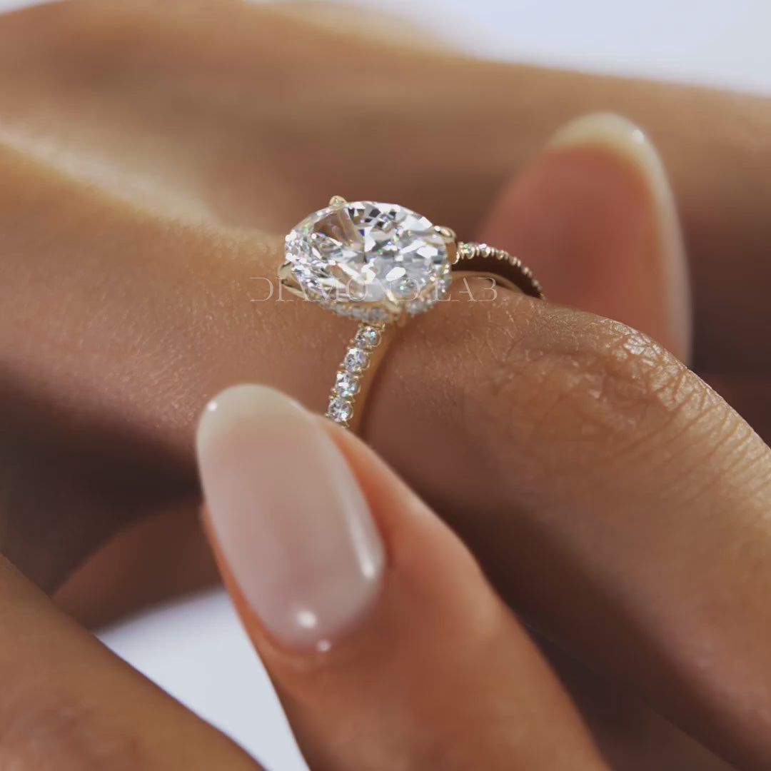 Amelie Oval Hidden Halo Pavé Engagement Ring