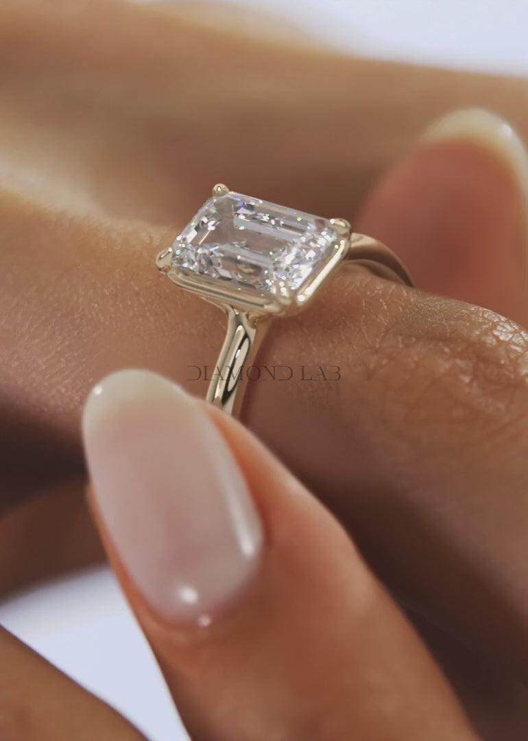 Taylor Bezel Engagement Ring – Emerald Cut – Lab Diamond or Moissanite