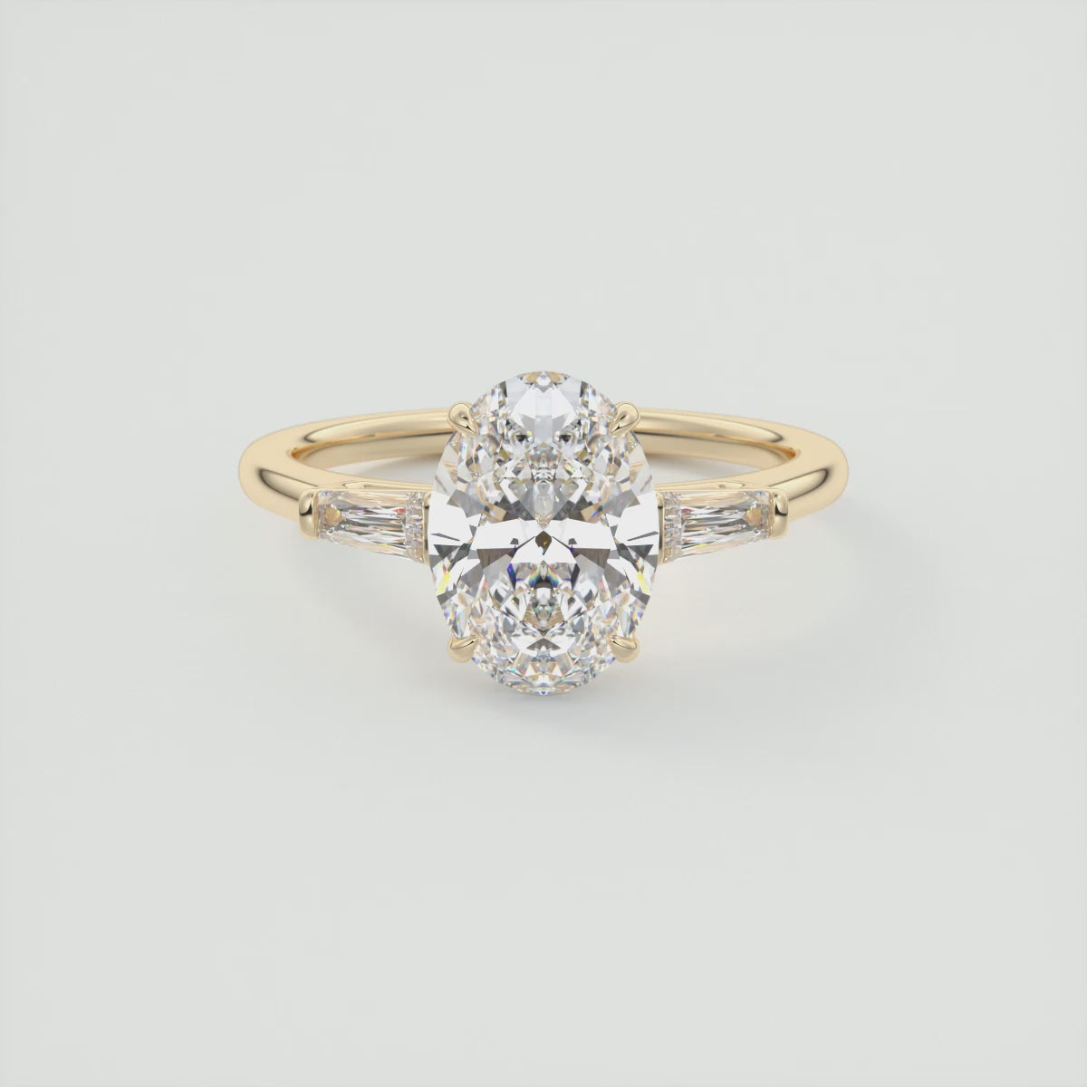 Load video: Seraphine Oval Three-Stone Engagement Ring – Lab Diamond or Moissanite