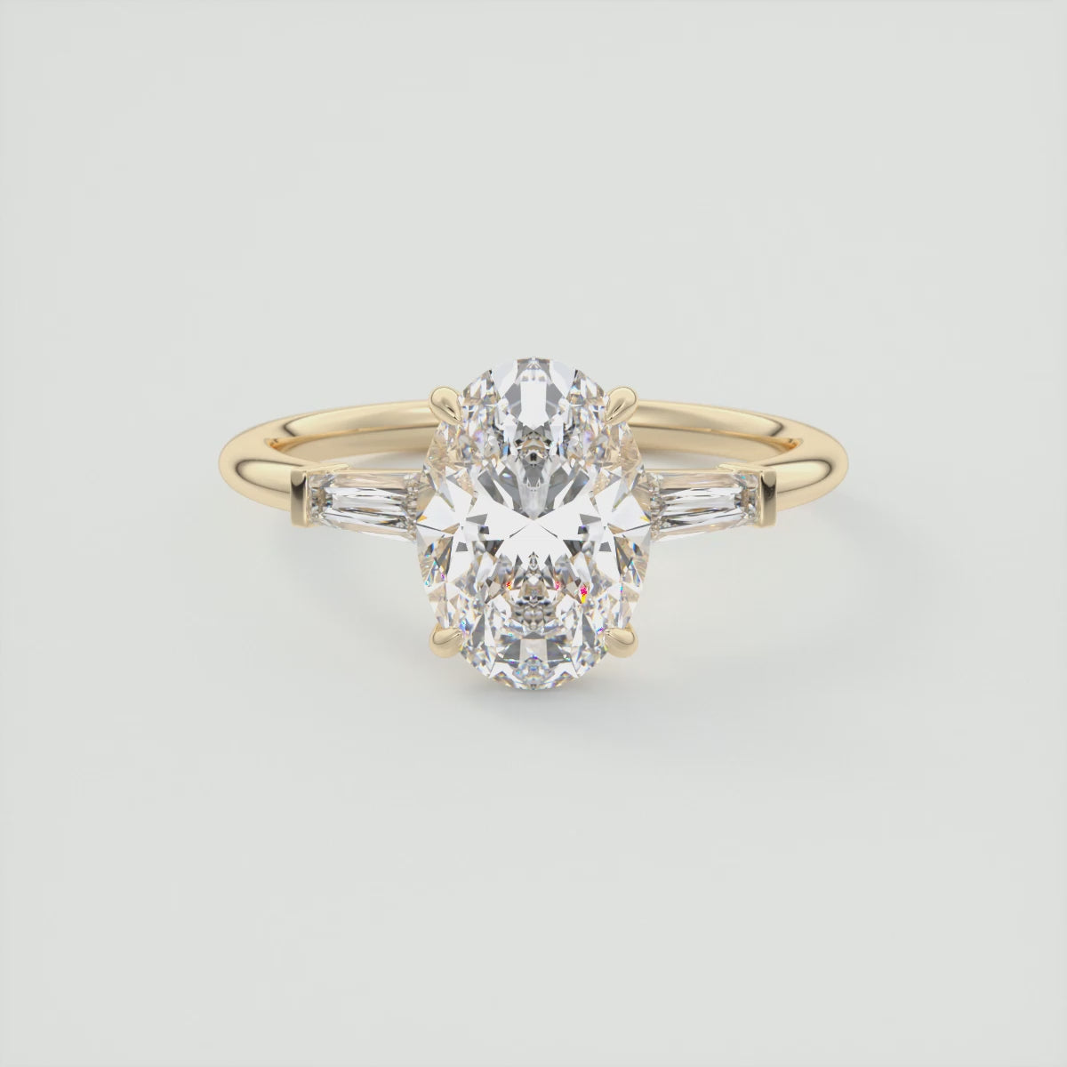 Load video: Elysian Oval Three-Stone Engagement Ring – Lab Diamond or Moissanite