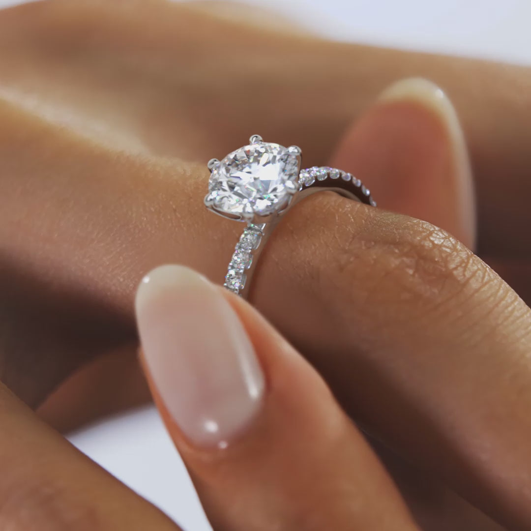 Elara Round Pavé Engagement Ring – Lab Diamond or Moissanite