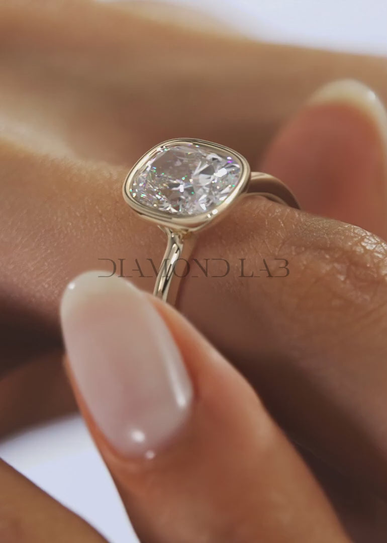 Veda Elongated Cushion Engagement Ring - Lab Diamond or Moissanite