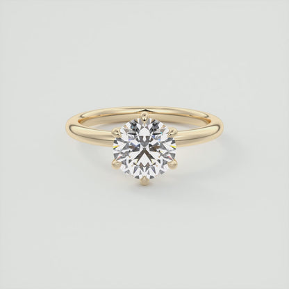 Celestia Round Solitaire Ring – Lab Diamond or Moissanite (6 Prongs)