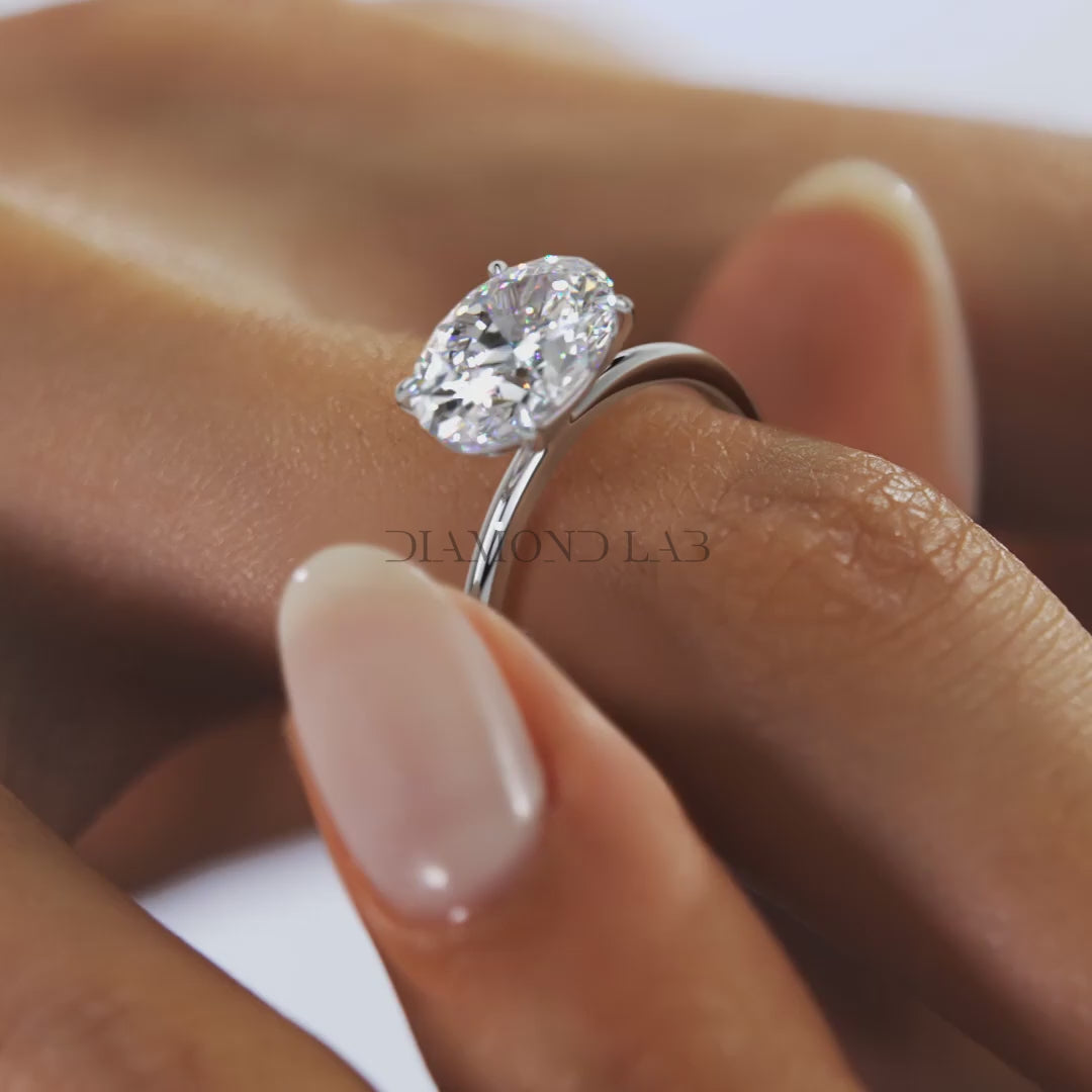 Luna East-West Oval Lab Diamond or Moissanite Engagement Ring