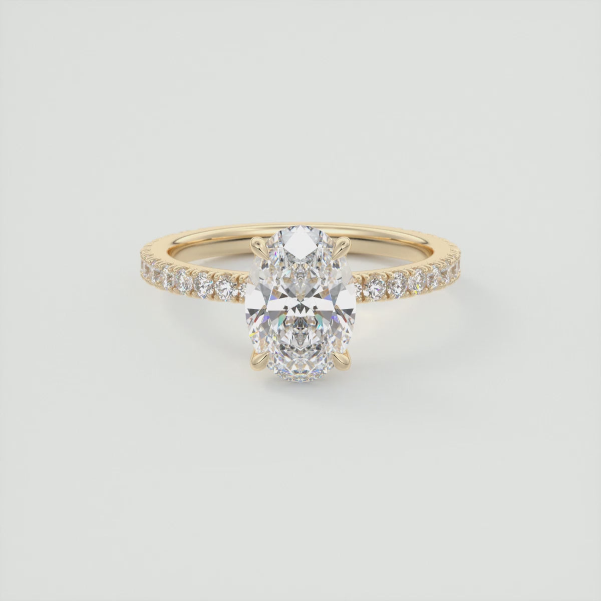 Load video: Elara Oval Pavé Engagement Ring – Lab Diamond or Moissanite