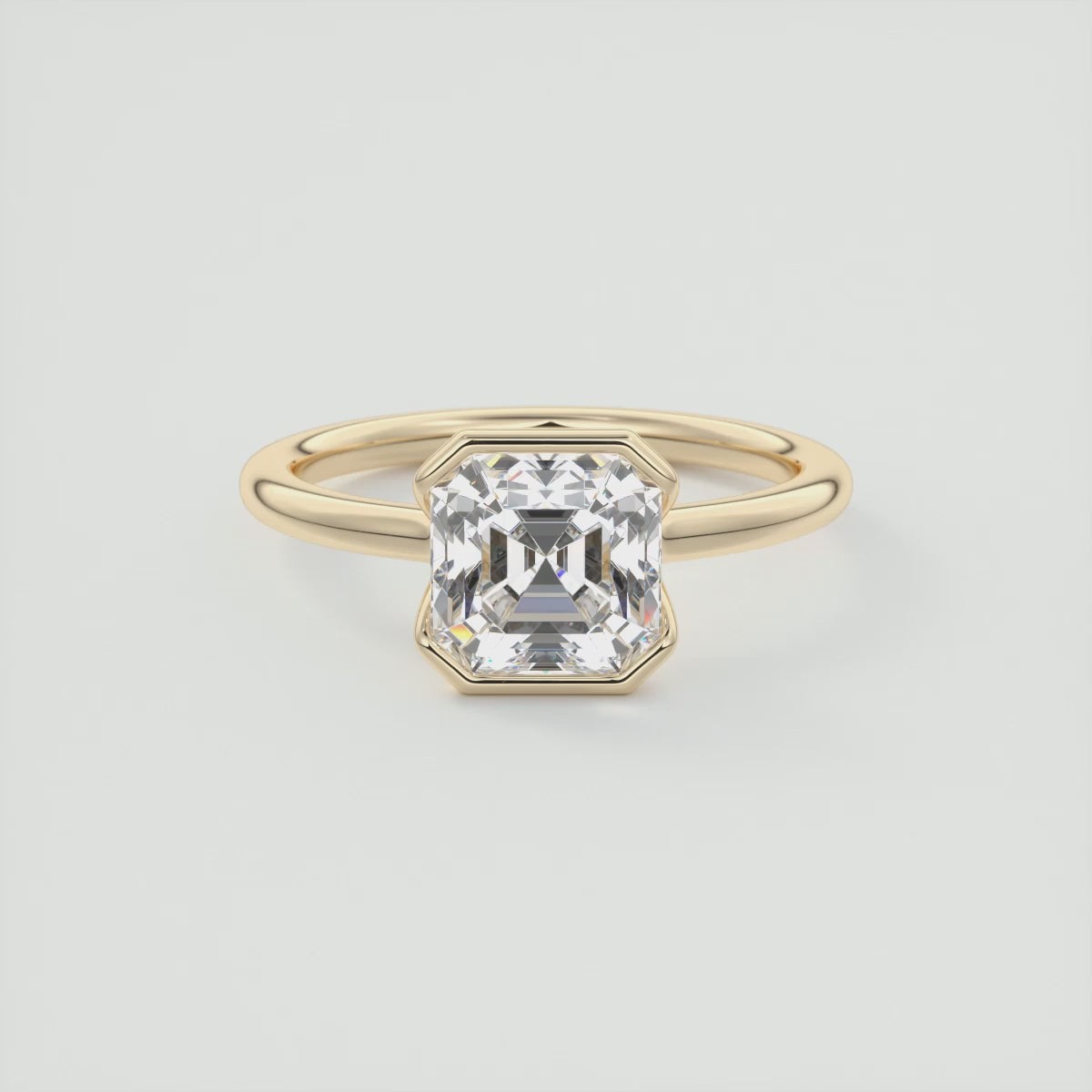 Load video: Solara Asscher Half Bezel Ring – Lab Diamond or Moissanite