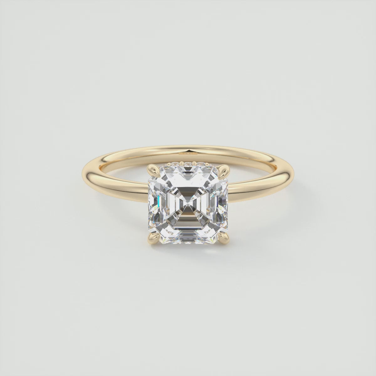 Load video: Aurora Asscher Hidden Halo Ring – Lab Diamond or Moissanite