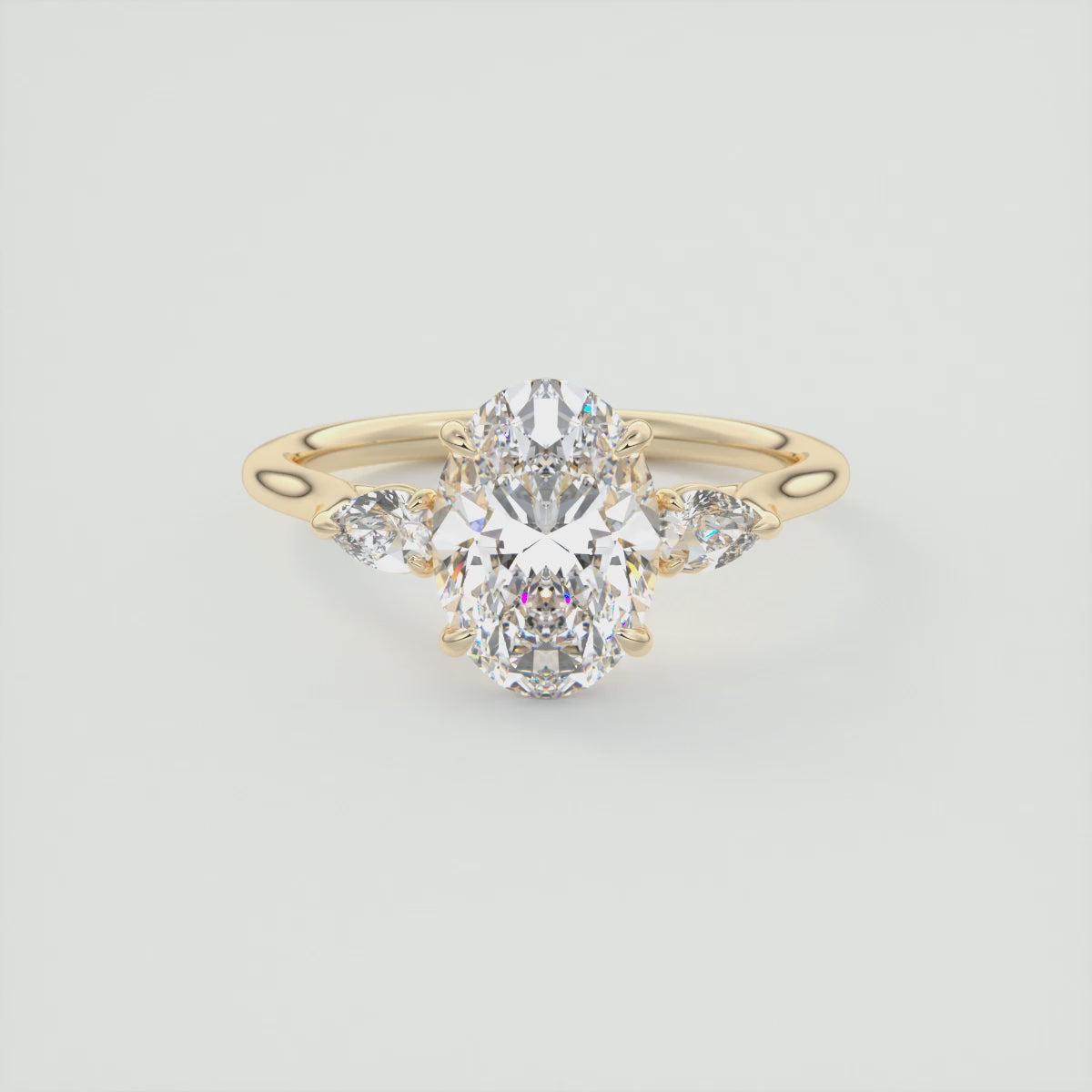 Load video: Amara Oval Three-Stone Engagement Ring – Lab Diamond or Moissanite