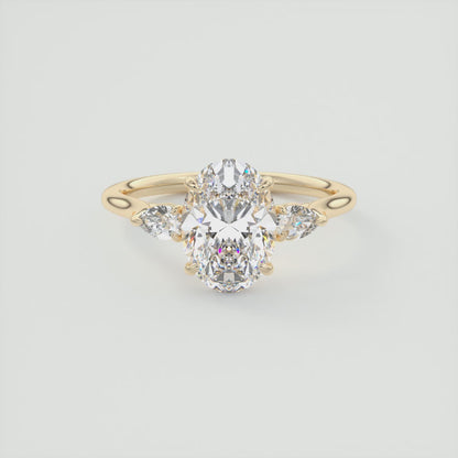 Amara Oval Three-Stone Engagement Ring – Lab Diamond or Moissanite