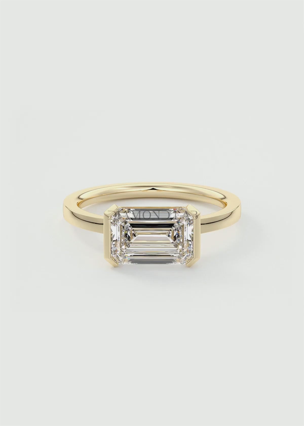 Alosta Emerald East-West Half Bezel Engagement Ring – Lab Diamond or Moissanite