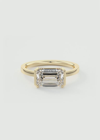 Alosta Emerald East-West Half Bezel Engagement Ring – Lab Diamond or Moissanite