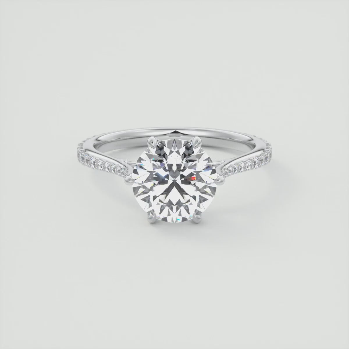 Solenne Round Pavé Cathedral Solitaire Engagement Ring