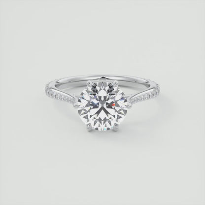 Solenne Round Pavé Cathedral Solitaire Engagement Ring