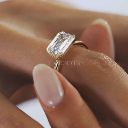 Solara East-West Emerald Half Bezel Ring – Lab Diamond or Moissanite