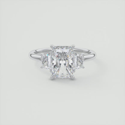 Elysian Radiant Three-Stone Engagement Ring with Trapezoid Side Stones
