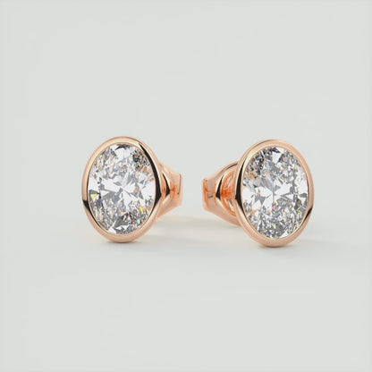 Elegant Oval Bezel Stud Earrings | Lab Diamond or Moissanite