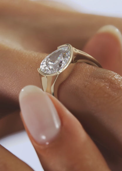 Lyra – East-West Half Bezel Pear Engagement Ring