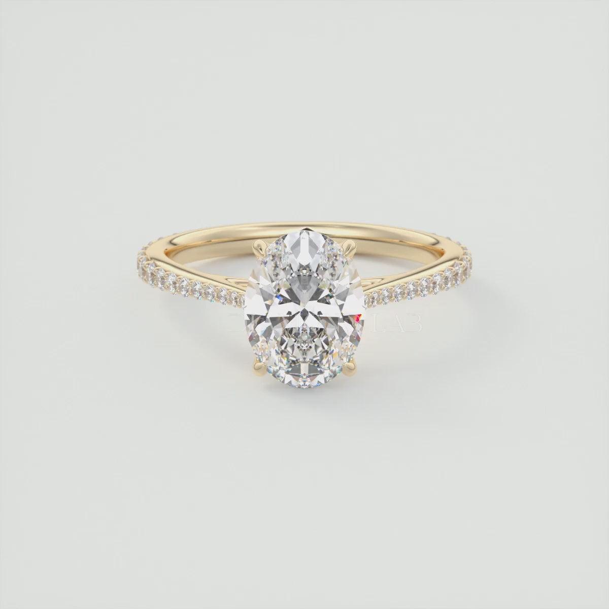 Load video: Solenne Oval Pavé Cathedral Solitaire Ring