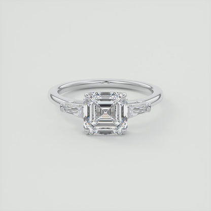 Seraphine Asscher Three-Stone Engagement Ring – Lab Diamond or Moissanite