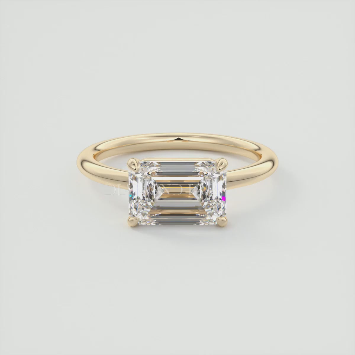 Elysian East-West Emerald Solitaire Engagement Ring – Lab Diamond or Moissanite