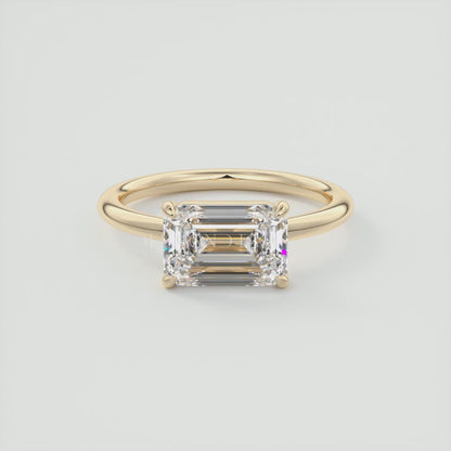 Elysian East-West Emerald Solitaire Engagement Ring – Lab Diamond or Moissanite