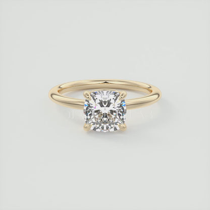 Elysian Cushion Solitaire Ring – Timeless Elegance with Lab Diamond or Moissanite